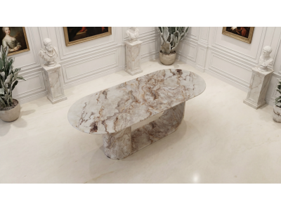 Crystal Mermer Baskı Yemek Masası